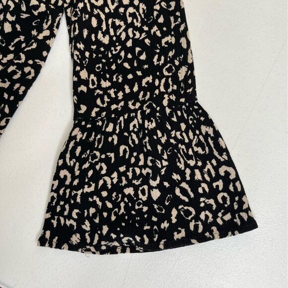 Savanna Jane Floral Embroidered Leopard Print Bell Sleeve Black Top Women Medium - Picture 11 of 14